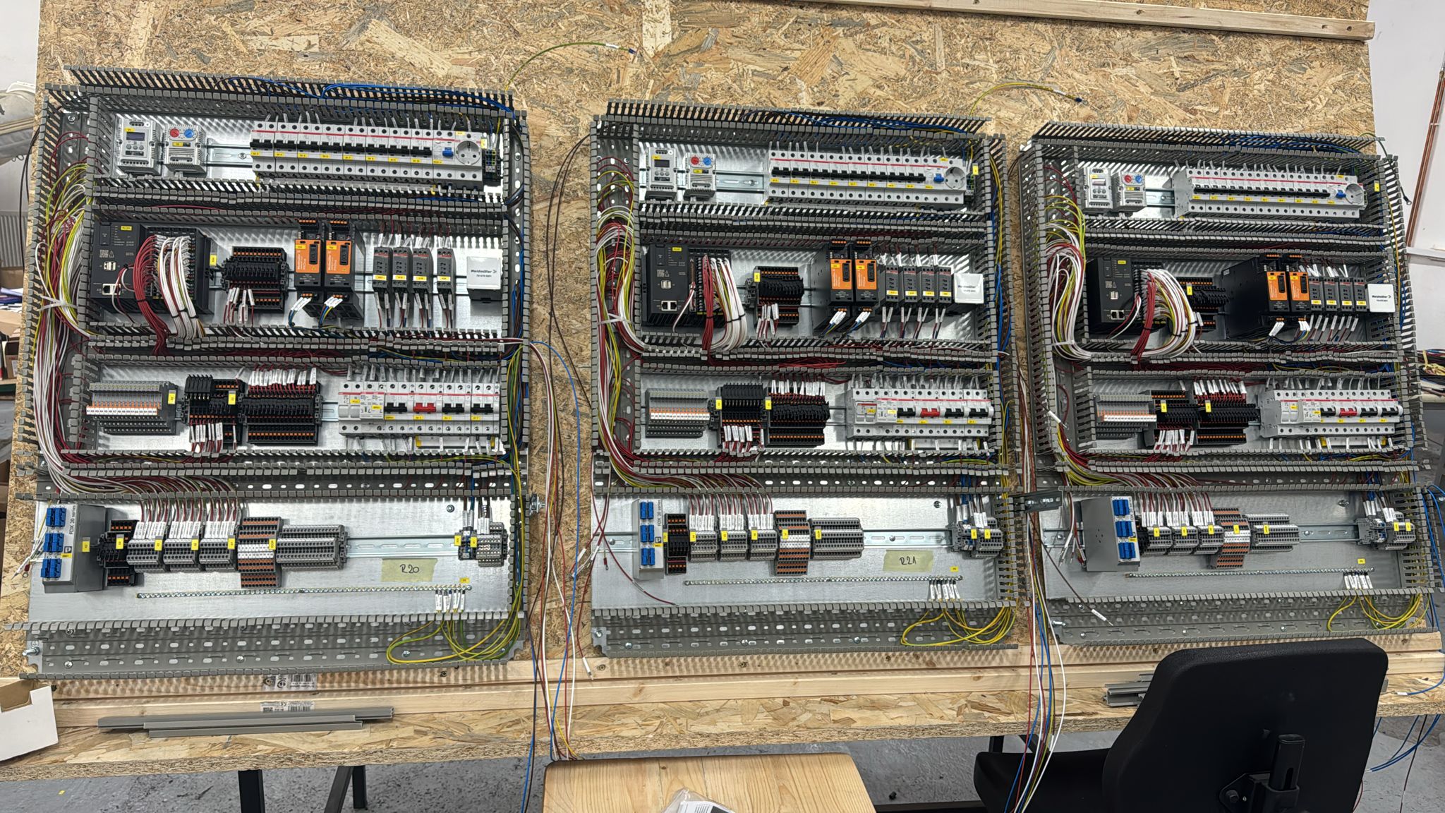 Three control panel assemblies built in parallel